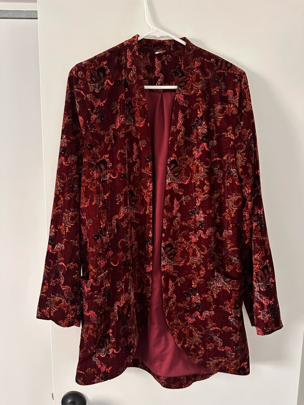Free People Burgundy Red Floral Velvet Blazer